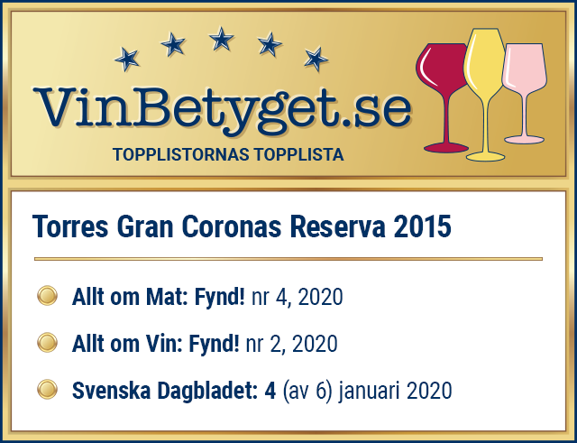 Vin betyg: Torres Gran Coronas Cabernet Sauvignon Reserva 2015 (art nr 12697)