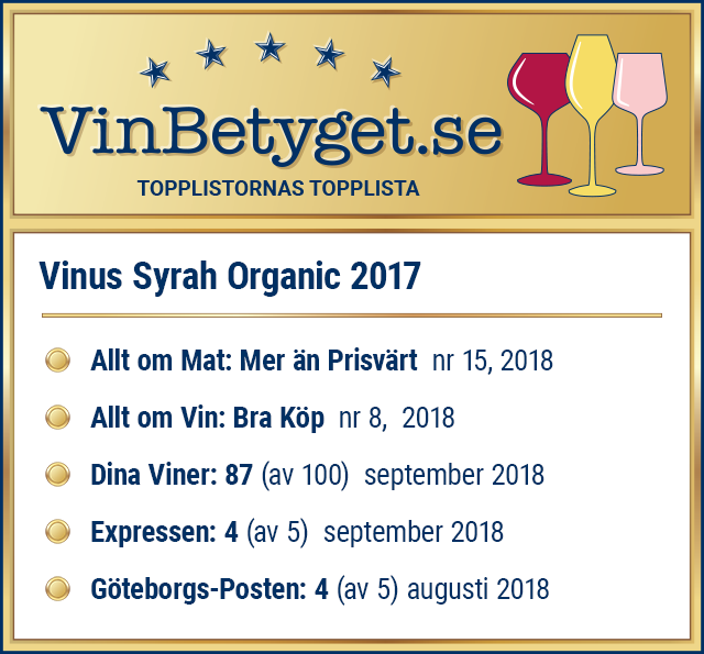 Vin betyg: Vinus Syrah Organic   (art nr 2702)