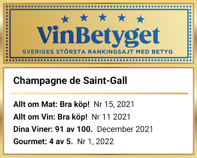 Vin betyg: Champagne de Saint-Gall Blanc de Blancs Grand Cru Extra Brut (art nr  92160)