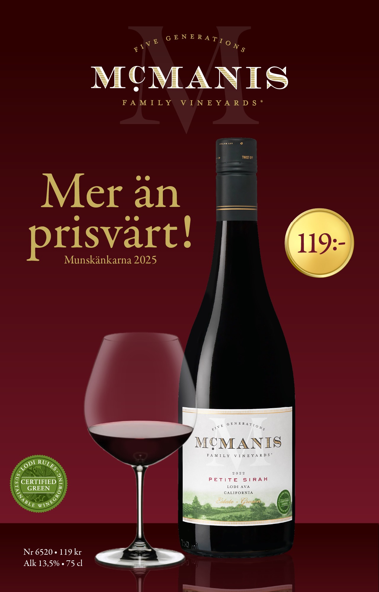 Bra rödvin med lågt pris: McManis 119 kr. Rekommenderas