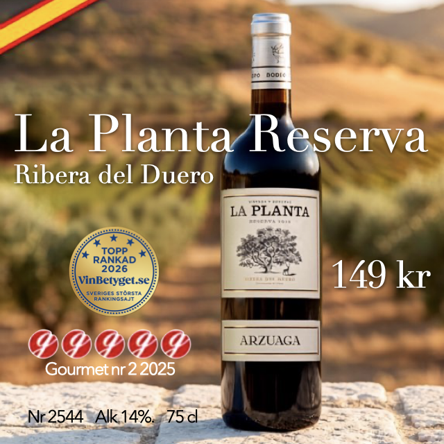 Vin från Ribera del Duero, mycket prisvärt: La Planta Reserva: 149 kr 
