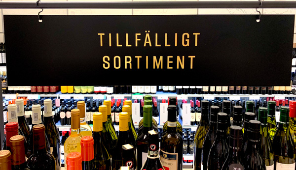 Skylt med texten Tillfälligt sortiment.