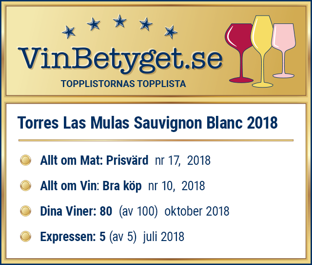 Vin betyg: Torres Las Mulas Sauvignon Blanc, boxvin 3000 ml (art nr 6029)