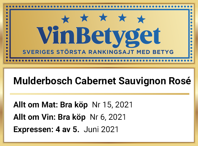 Vin betyg: Mulderbosch Cabernet Sauvignon Rose: Box (art nr 74050)