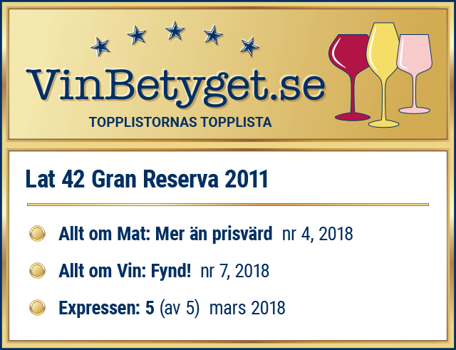Vin betyg: Lat 42 Rioja Gran Reserva 2011 (art nr 12679)