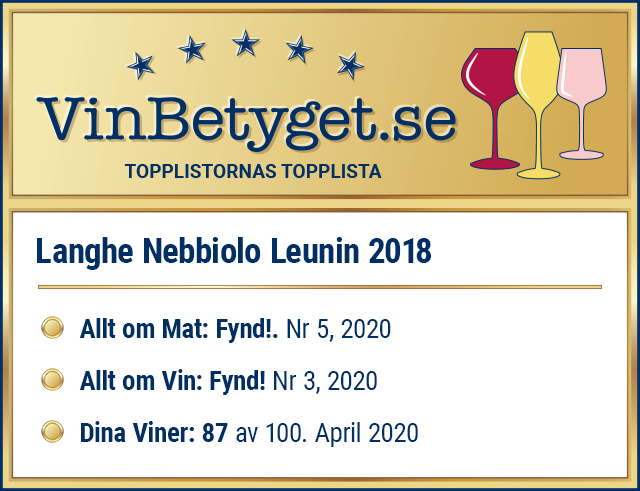 Vin betyg: Langhe Nebbiolo Leunin 2018  (art nr 77488)
