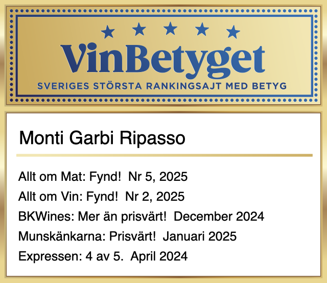 Vin betyg: Monti Garbi Ripasso (art nr 5328)