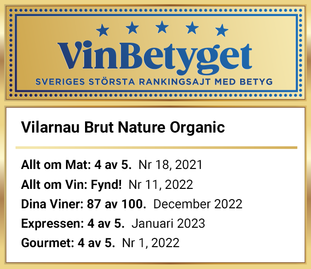 Vin betyg: Vilarnau Brut Nature Organic Cava  (art nr 7731)