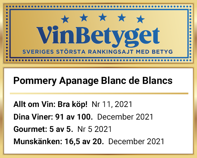 Vin betyg: Pommery Apanage Blanc de Blancs (art nr 75319)