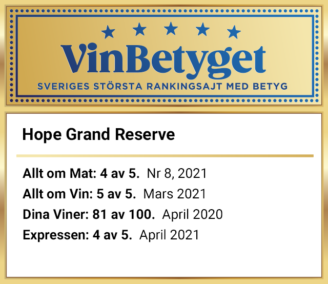 Vin betyg: Hope Grand Reserve  (art nr 2165)