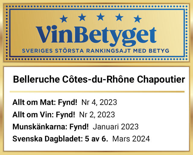 Vin betyg: Belleruche Côtes-du-Rhône Chapoutier 2019  (art nr 75764)