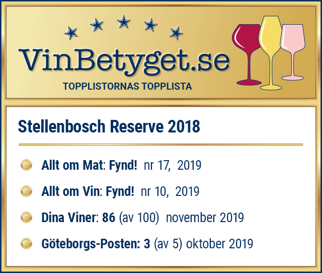 Vin betyg: Stellenbosch Reserve Vanderstel 2018 (art nr 4638)