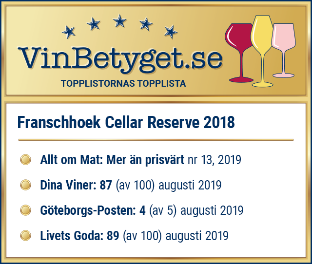 Vin betyg: Franschhoek Cellar Reserve Chardonnay 2018  (art nr 2489)