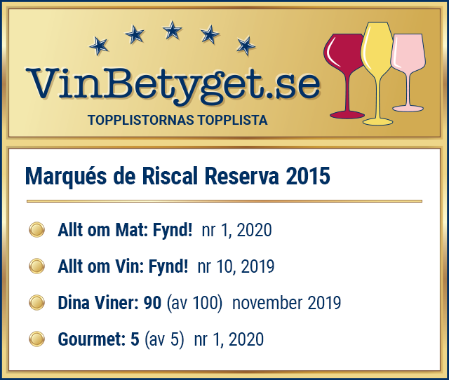 Vin betyg: Marqués de Riscal Reserva Rioja 2015 (art nr 2573)
