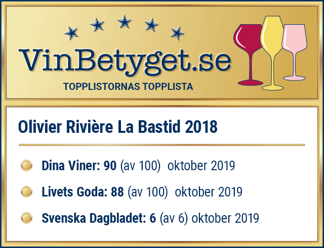 Vin betyg: Olivier Rivière La Bastid 2018 (art nr 92129)