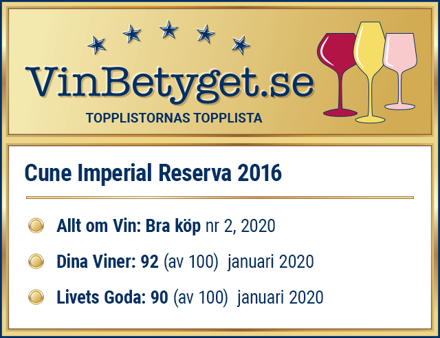 Vin betyg: Cune Imperial Reserva 2016 (art nr  92709)