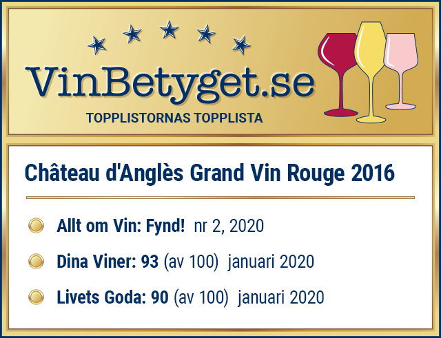 Vin betyg: Château d'Anglès Grand Vin Rouge 2016 (art nr 92931)