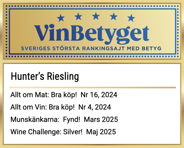 Vin betyg: Hunter's Riesling  (art nr 2480)