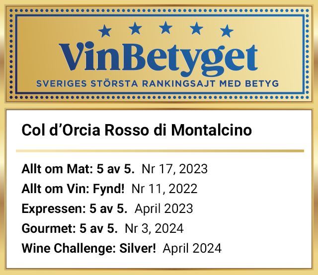 Vin betyg: Col d'Orcia Rosso di Montalcino 2020 (art nr 2576)