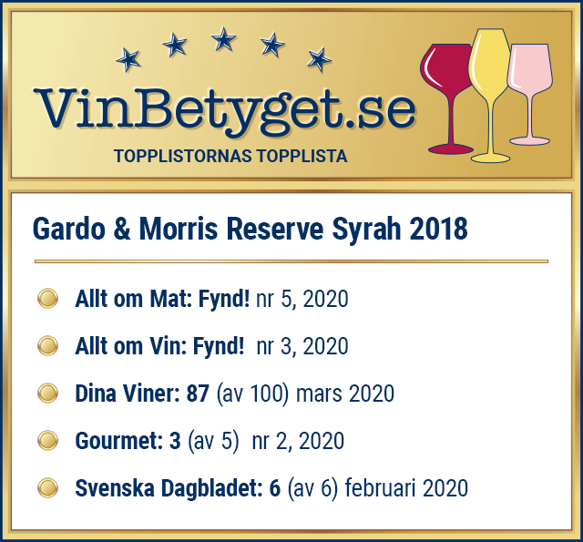 Vin betyg: Gardo & Morris Reserve Syrah  (art nr 20031)