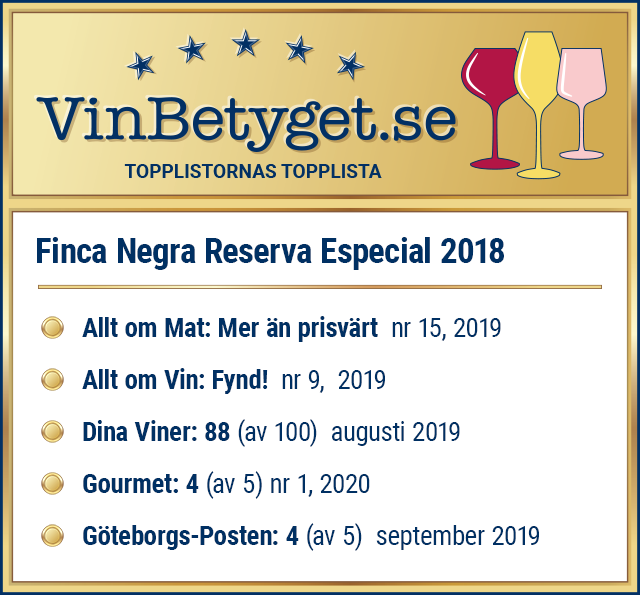 Vin betyg: Finca Negra Reserva Especial 2018 (art nr 2704)