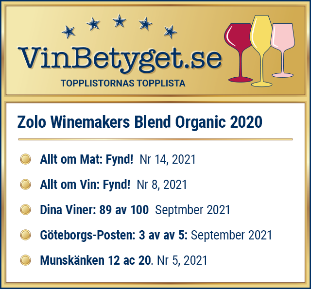 Vin betyg: Zolo Winemakers Blend Organic 2020 (art nr 1056)