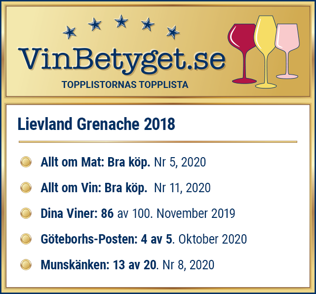 Vin betyg: Lievland Grenache 2018 (art nr 2408)