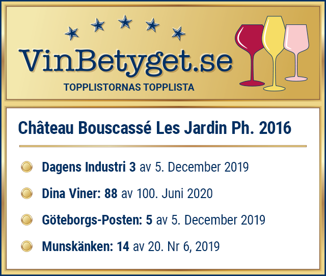 Vin betyg: Château Bouscassé Les Jardins Philosophiques 2016 (art nr 92702)