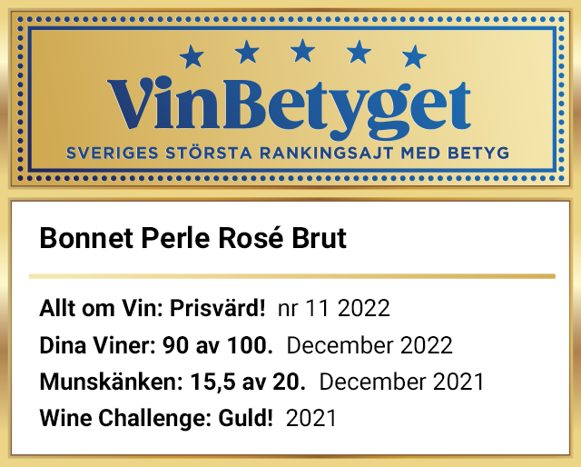 Vin betyg: Bonnet  Perle Rosé Brut (art nr 7471)