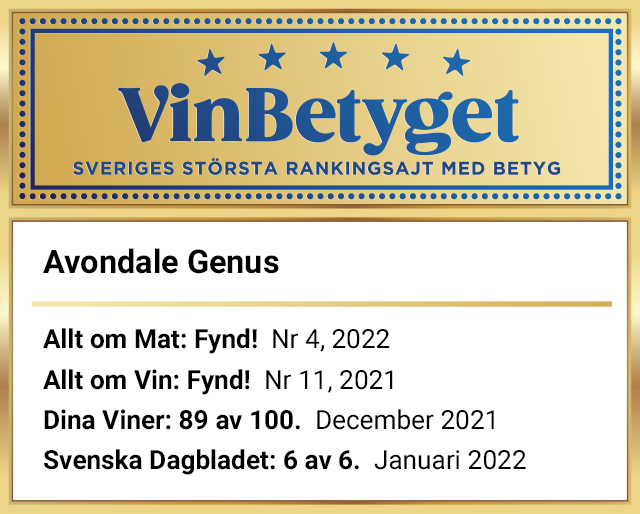 Vin betyg: Avondale Genus 2019 (art nr 2909)