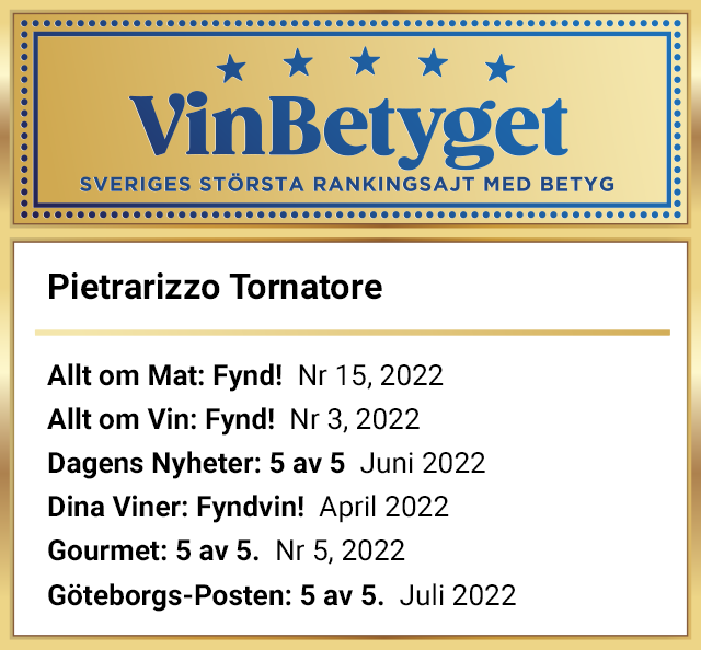 Vin betyg: Pietrarizzo Tornatore 2018 (art nr 2655)