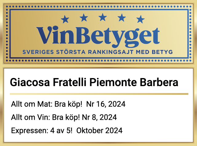 Vin betyg: Giacosa Fratelli Piemonte Barbera (art nr 55132)