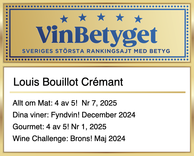 Vin betyg: Louis Bouillot Crémant de Bourgogne Brut (art nr 7688)