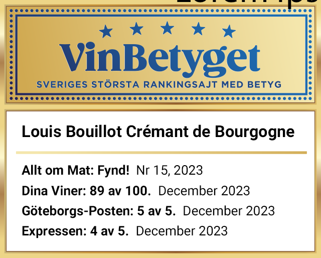 Vin betyg: Louis Bouillot Crémant de Bourgogne Brut (art nr 7688)