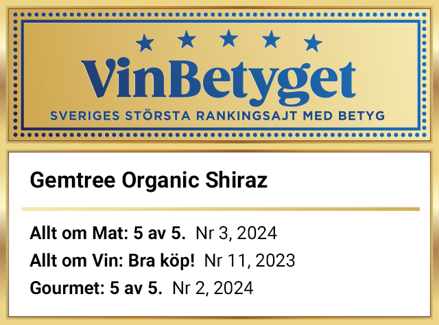 Vin betyg: Gemtree Organic Shiraz (art nr 2785)