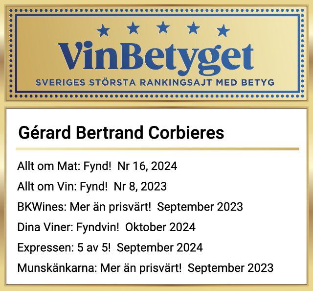 Vin betyg: Gérard Bertrand Corbières (art nr 73422)