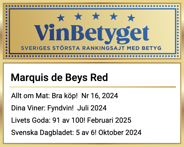 Vin betyg: Marquis de Beys Red (art nr 22325)