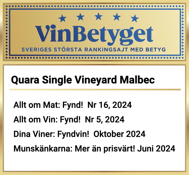 Vin betyg: Quara Single Vineyard Malbec2020 (art nr 6551)