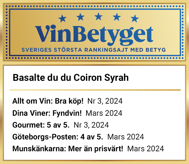 Vin betyg: Basalte du Coiron Syrah (art nr 20078)