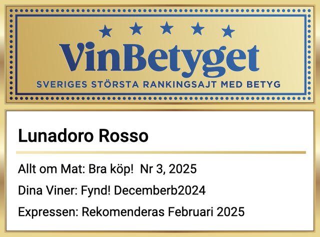 Vin betyg: Lunadoro Rosso di Montepulciano Organic (art nr 20112)