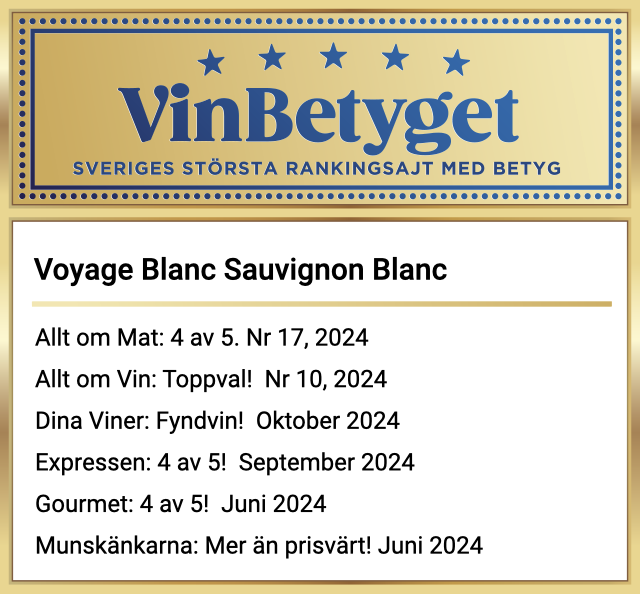 Vin betyg: Voyage Blanc Sauvignon Blanc Fumé (art nr 1152)